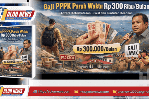Ilustrasi PPPK Paruh Waktu di Alor dengan latar pelayanan publik dan simbol keadilan upah