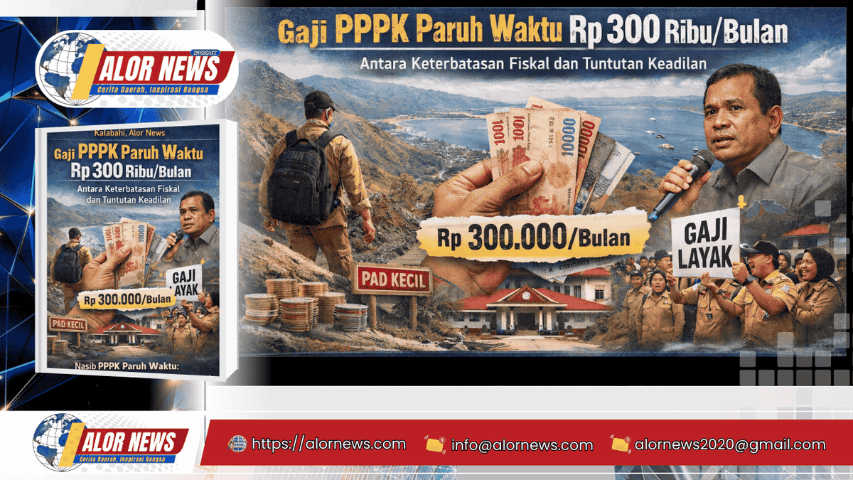 Ilustrasi PPPK Paruh Waktu di Alor dengan latar pelayanan publik dan simbol keadilan upah