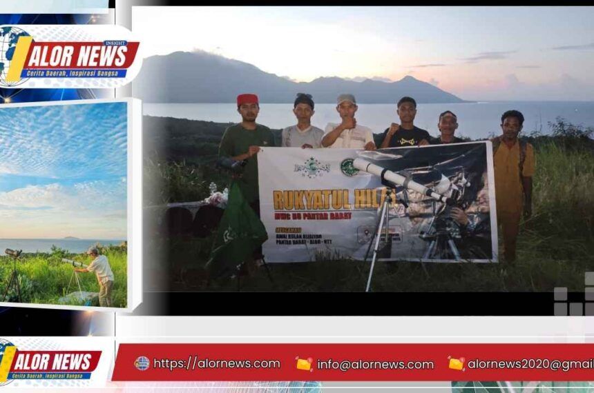 Petugas MWC NU Pantar Barat melakukan rukyatul hilal di ufuk barat Desa Bagang Kabupaten Alor menjelang penentuan awal Ramadan 1447 H