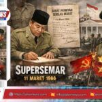 Ilustrasi penandatanganan Supersemar oleh Soekarno pada 11 Maret 1966 yang memberikan kewenangan kepada Soeharto dalam menjaga stabilitas politik Indonesia.