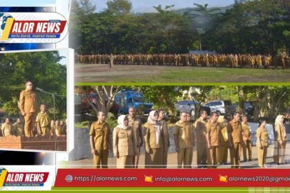Sekretaris Daerah Kabupaten Alor, Melkisedek Bely, memimpin apel gabungan ASN di halaman Kantor Bupati Alor, Senin 11 Mei 2026.