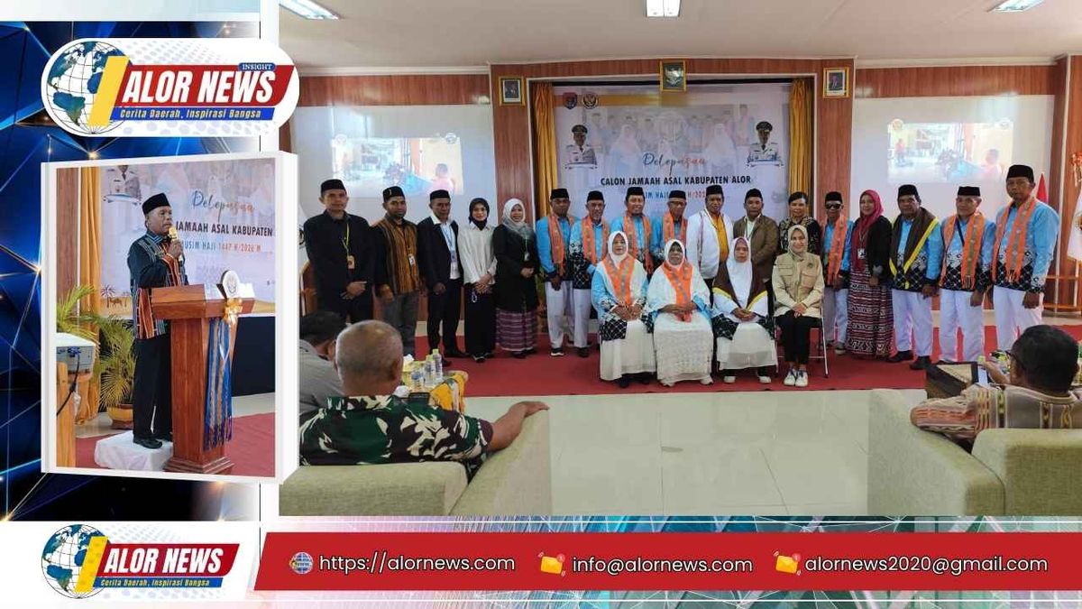 Wakil Ketua DPRD Kabupaten Alor, Usman Plaikari, saat memberikan sambutan dalam acara pelepasan Jemaah Haji Kabupaten Alor Tahun 1447 H/2026 M di Aula Kantor Haji dan Umrah Kabupaten Alor.