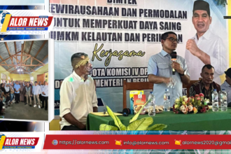 Ahmad Yohan saat memberikan materi Bimtek Kewirausahaan dan Permodalan bagi UMKM kelautan dan perikanan di Aula Dinas Perikanan dan Kelautan Kabupaten Alor.