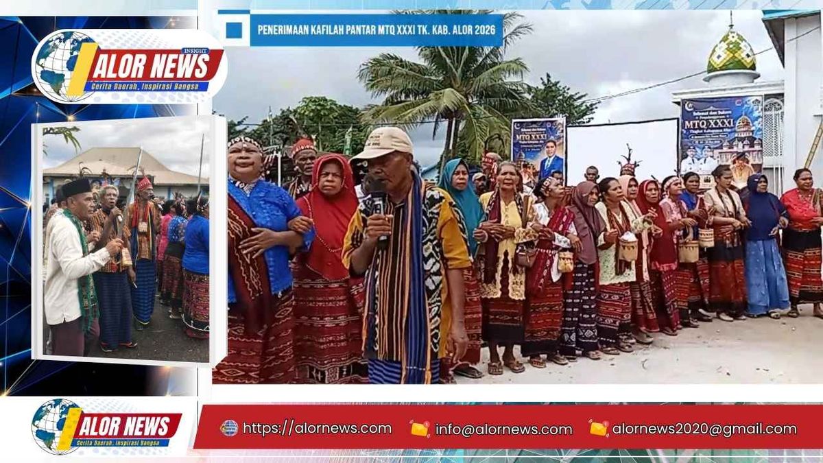 Penyambutan kafilah MTQ XXXI Kabupaten Alor di Pelabuhan ASDP Baranusa dengan tarian adat Seki dan Jabel dari Desa Leer yang dibawakan secara kolosal